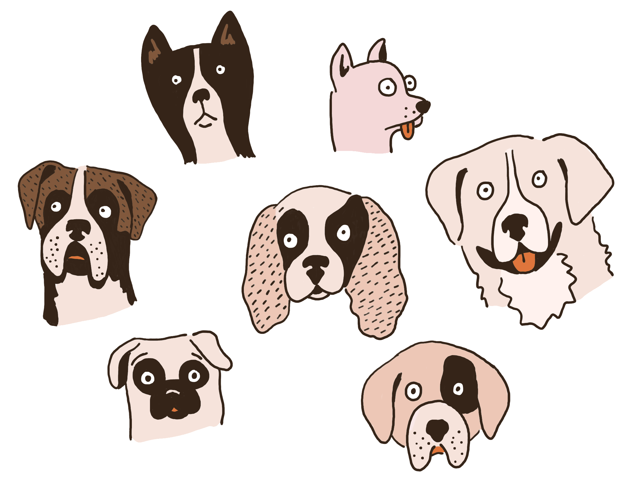 illustrated dog faces