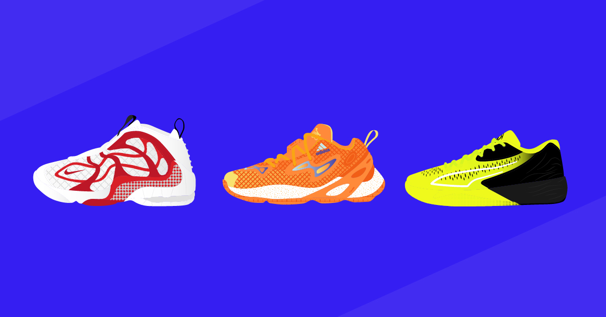 All shoes were drawn as vectors in Adobe Illustrator from reference photos found online. Some photos were of better quality than others, resulting in 