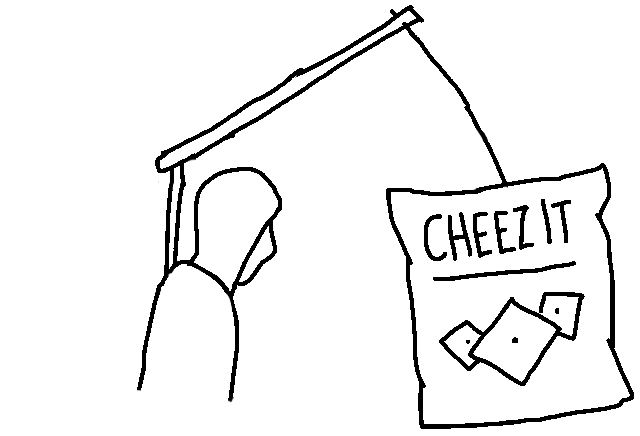 illustration of person following cheezits on a stick