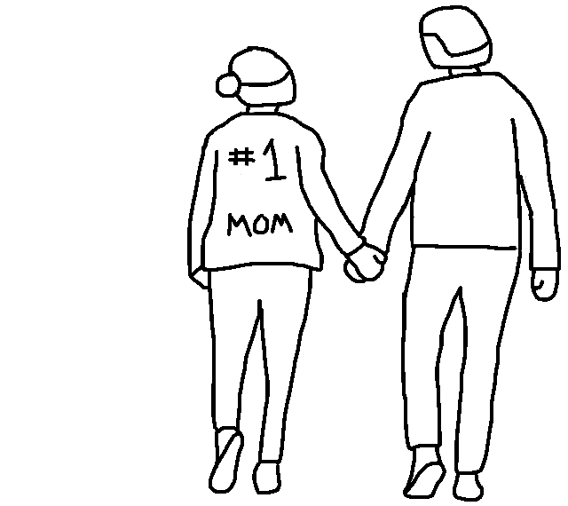illustration of a mom and son holding hands