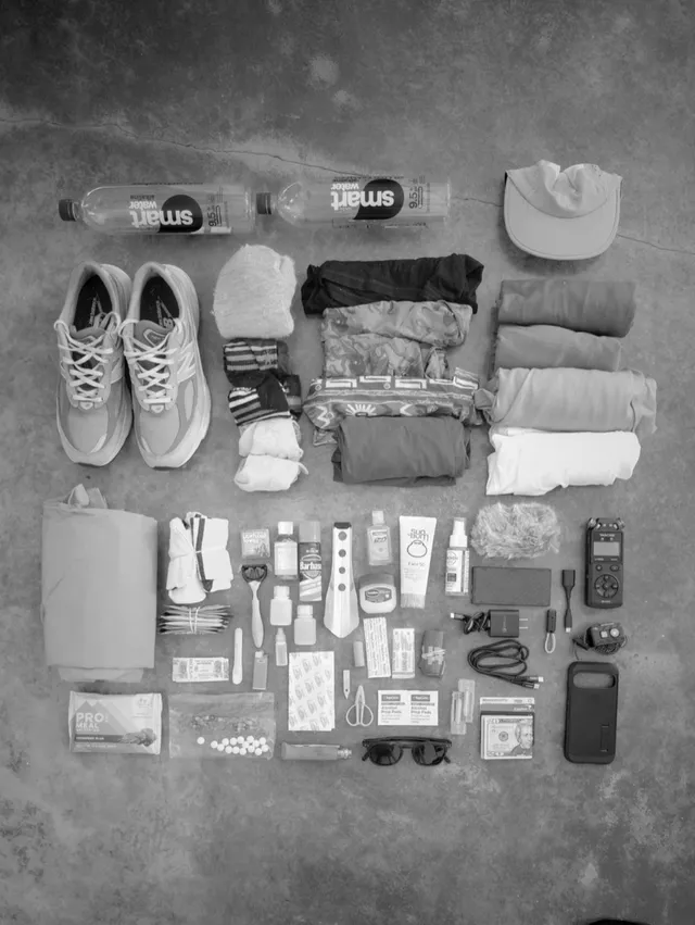 photograph of backpack contents