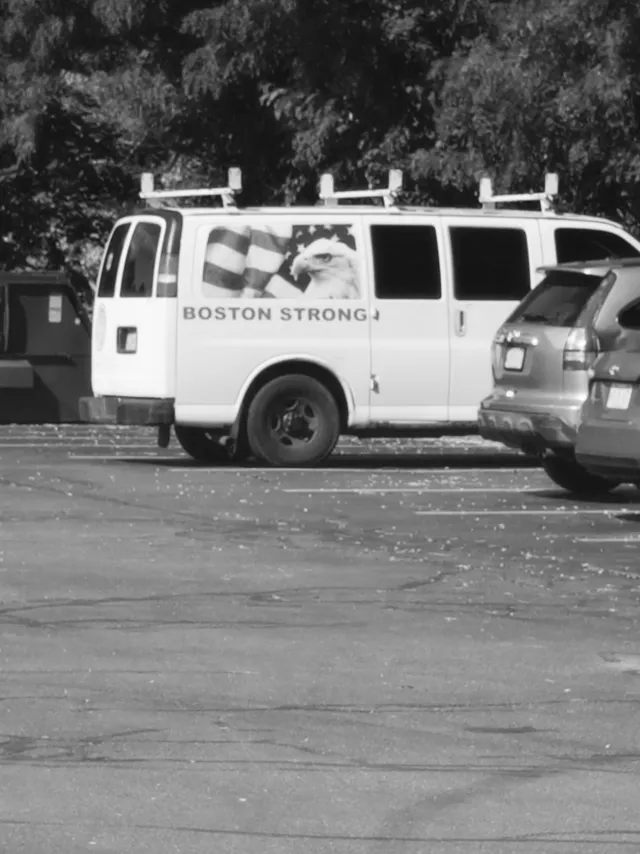 photograph of truck that says Boston Strong