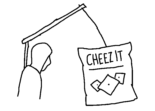 illustration of person following cheezits on a stick