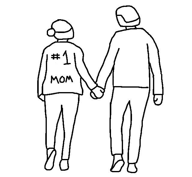 illustration of a mom and son holding hands