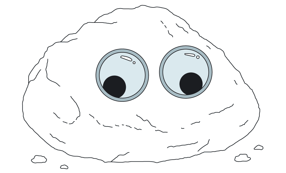 Illustration of a stone with googly eyes attached.