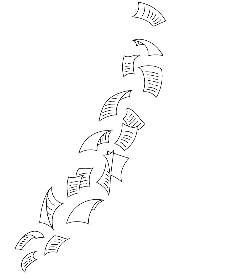 Book pages flying through the air.