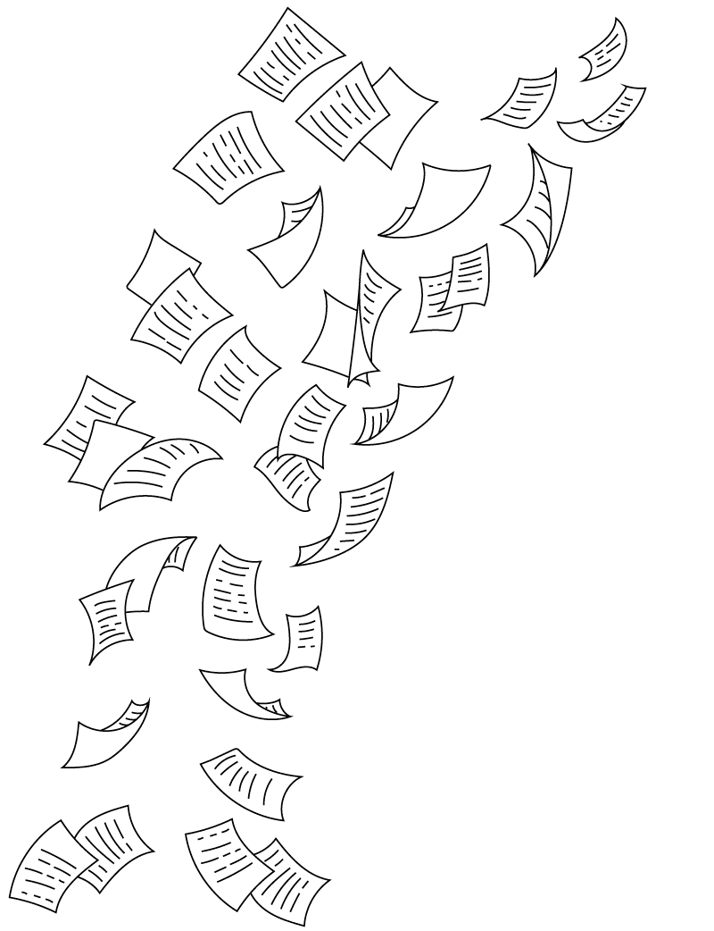 Book pages flying through the air.