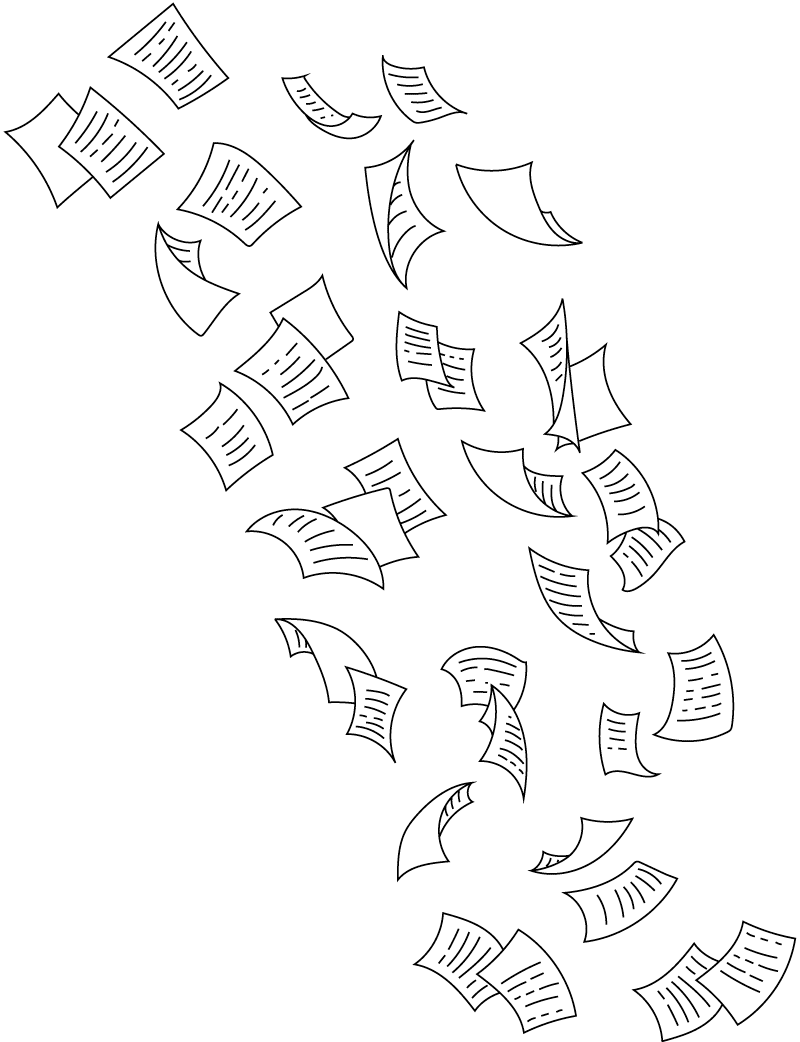 Book pages flying through the air.