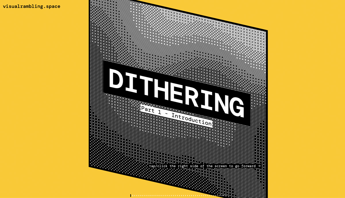 a black and wihte grid shown on a yellow background with the word dithering written across it